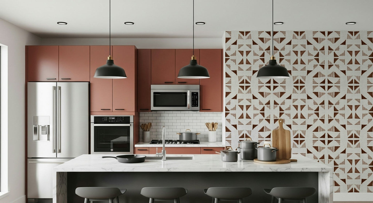 A calming modern pattern wallpaper mural that defines a space.