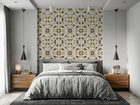 A contemplative geometric design wallpaper mural for a feature wall.
