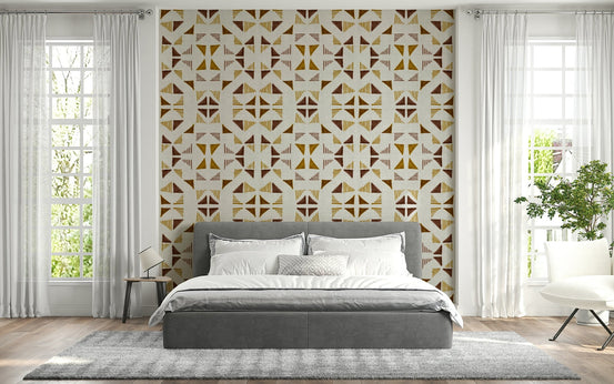 A beautiful geometric triangle wallpaper mural with warm, earthy tones., GD6013