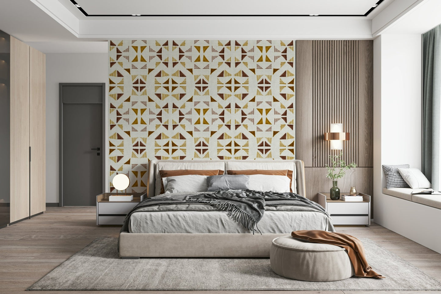 A calming modern pattern wallpaper mural that defines a space.