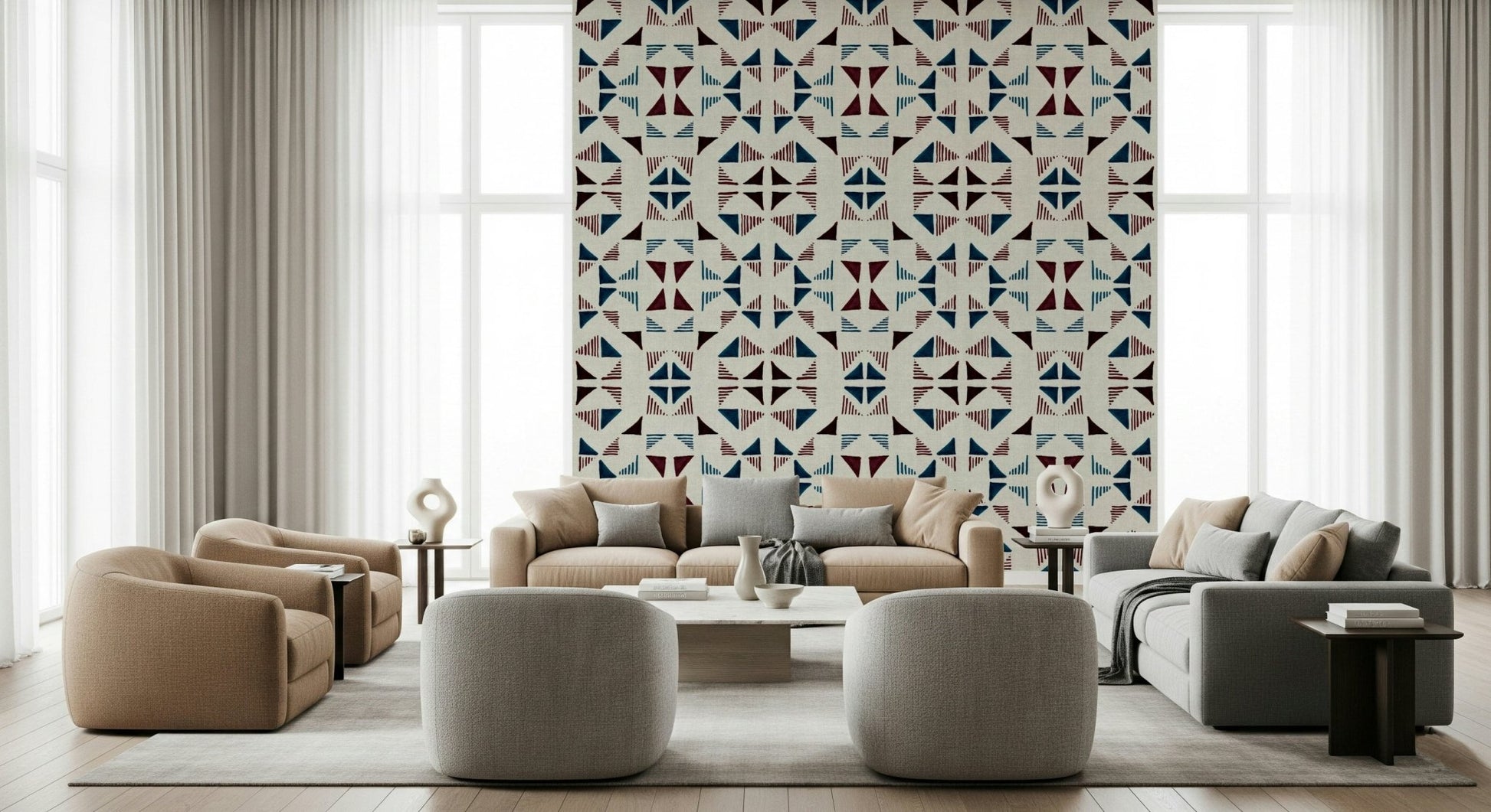 A calming modern pattern wallpaper mural that defines a space.