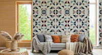 A beautiful geometric triangle wallpaper mural with a subtle frosty wood texture.