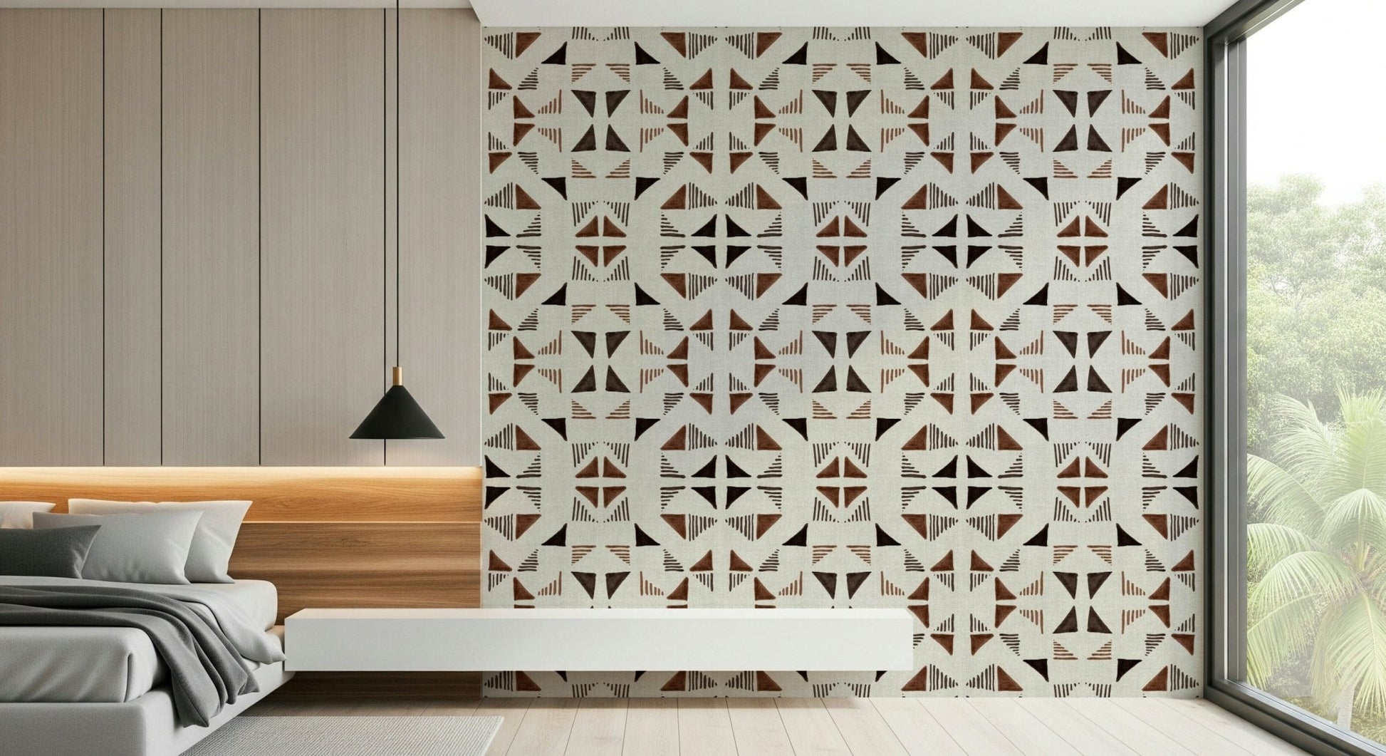 A graceful subtle pattern wall mural in cool, natural tones.