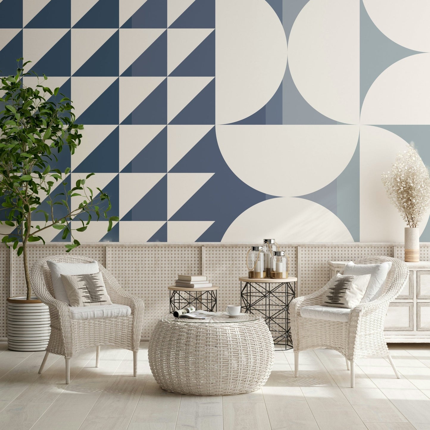 A beautiful abstract geometric wallpaper mural with triangles and curves., GD5330