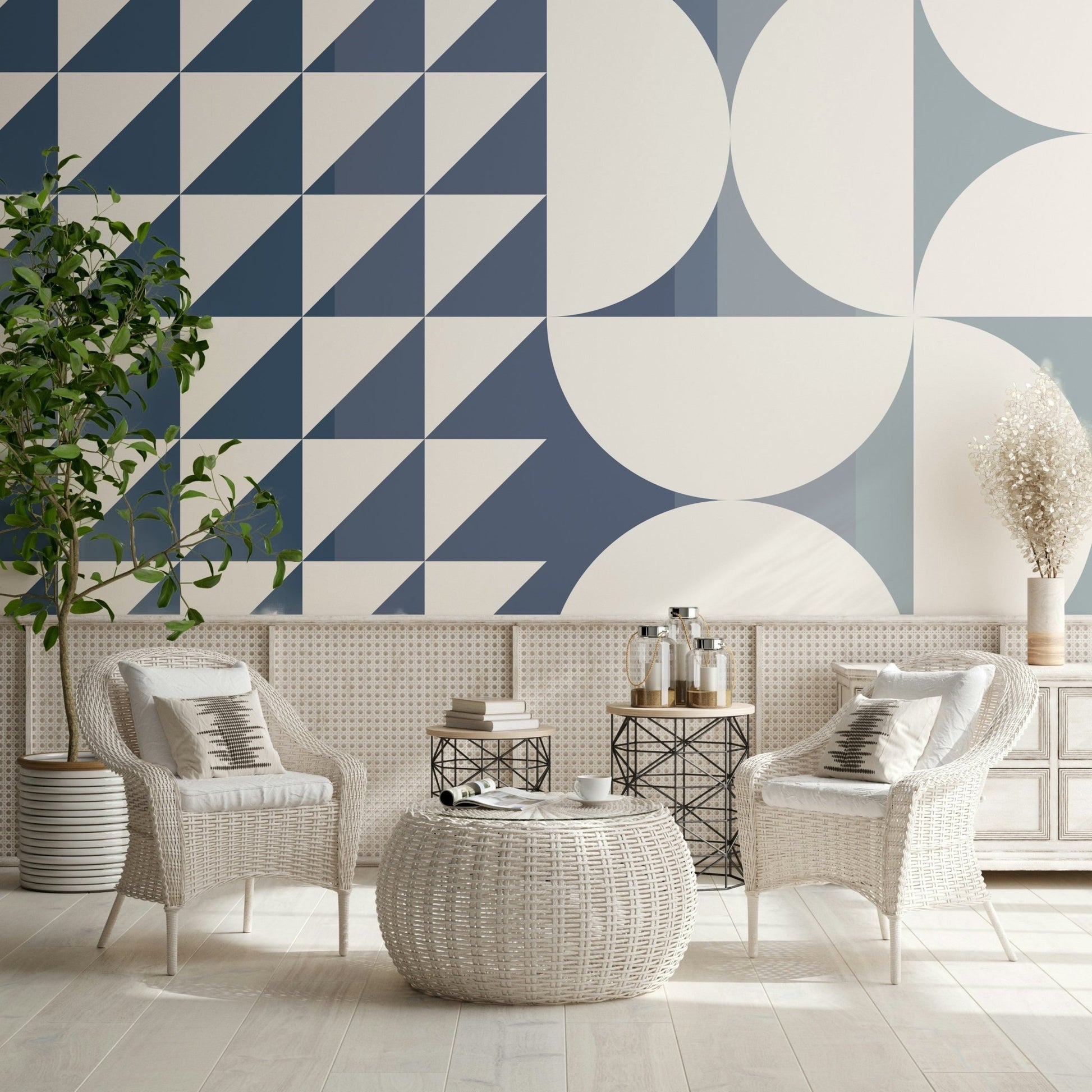 A beautiful abstract geometric wallpaper mural with triangles and curves., GD5330