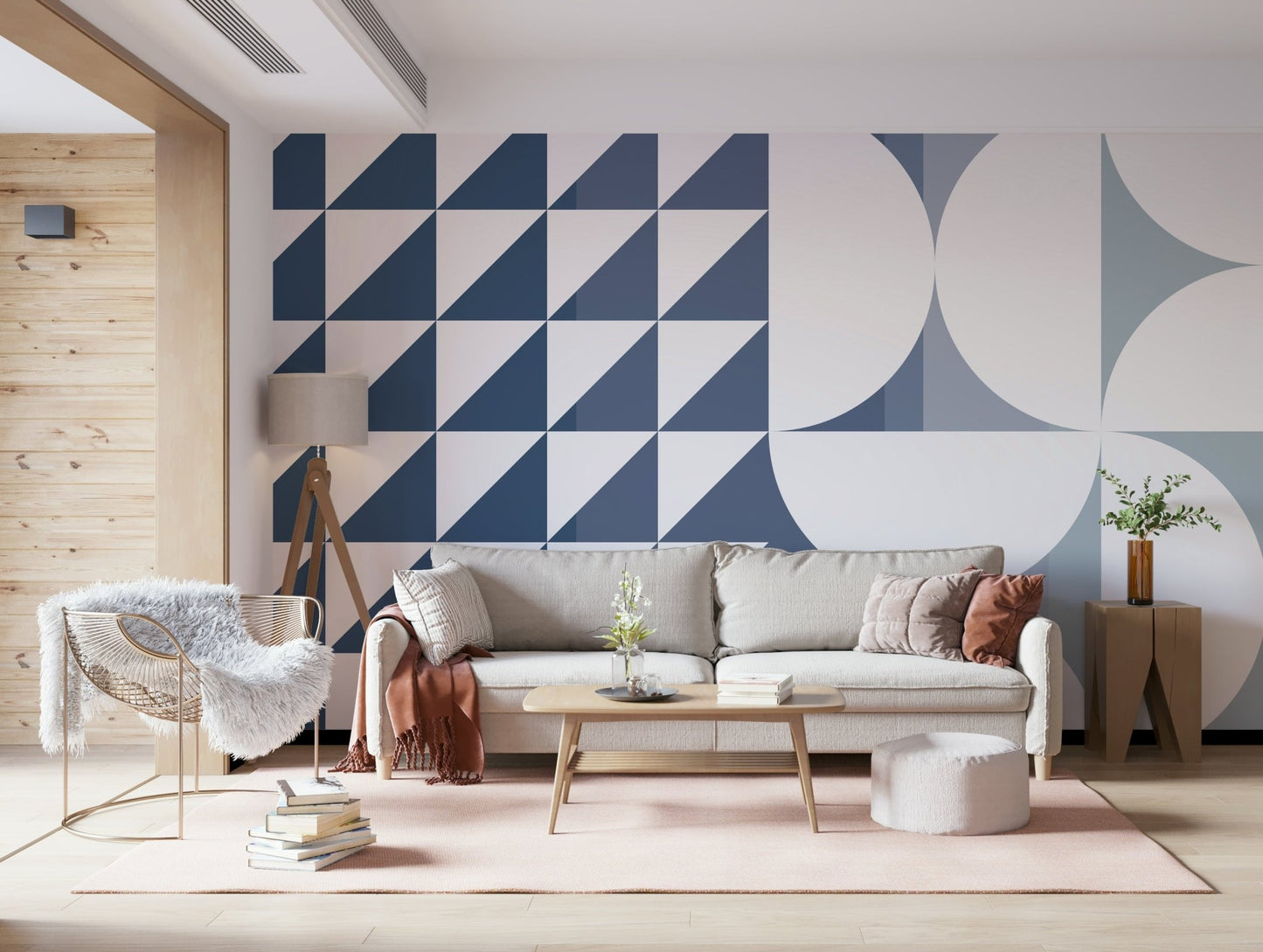 An artistic abstract shape mural on minimalist wallpaper., GD5330