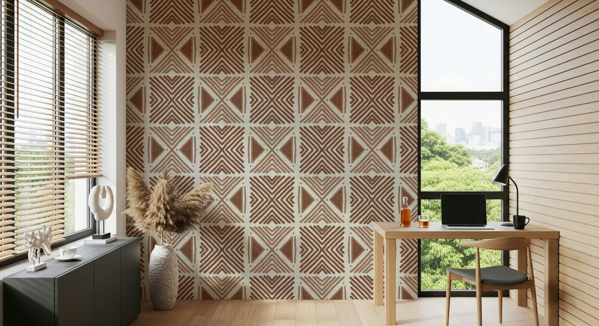 Textured office backdrop using the Tribal Cappuccino Motif Wallpaper., GD6478