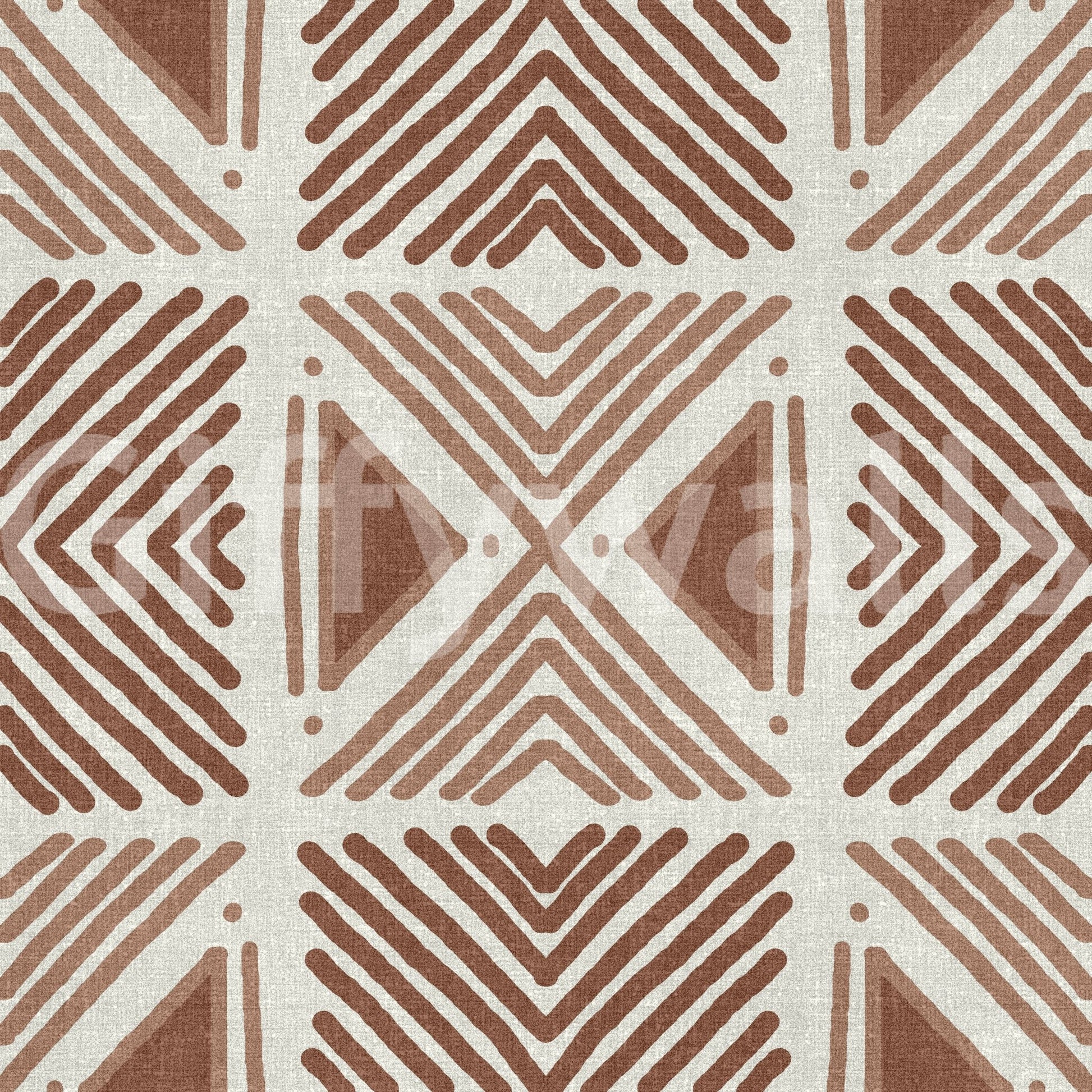 Modern shelving backed by Tribal Cappuccino Motif Wallpaper., GD6478
