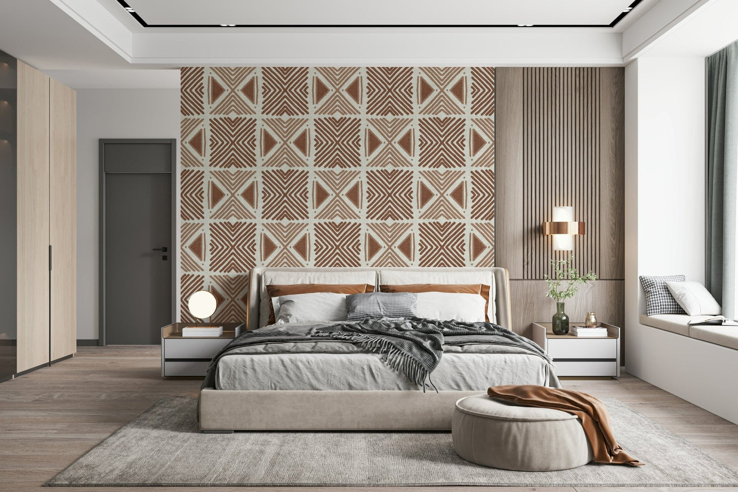 Repeating triangle shapes in Tribal Cappuccino Motif Wallpaper., GD6478