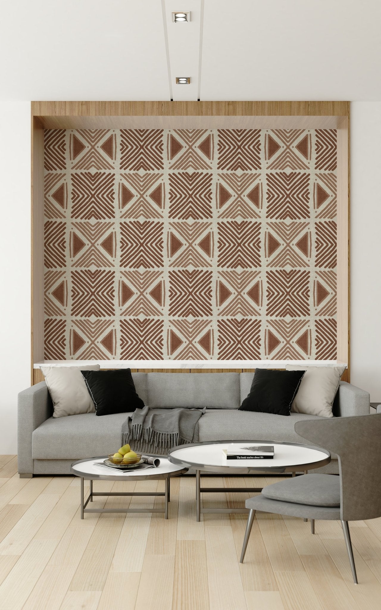 Kitchen accent with Tribal Cappuccino Motif Wallpaper geometric design., GD6478