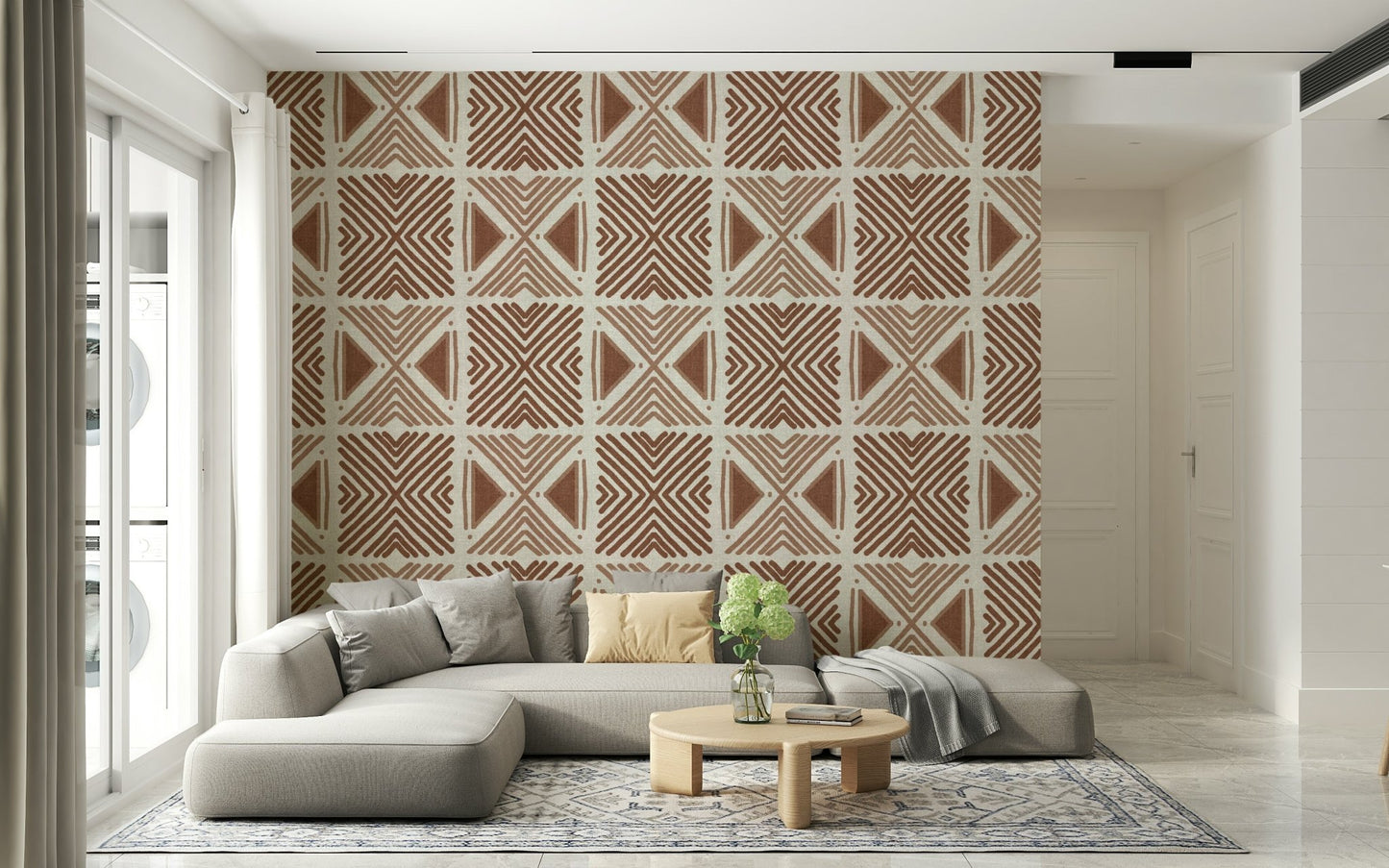 Hand-drawn brown lines on Tribal Cappuccino Motif Wallpaper., GD6478
