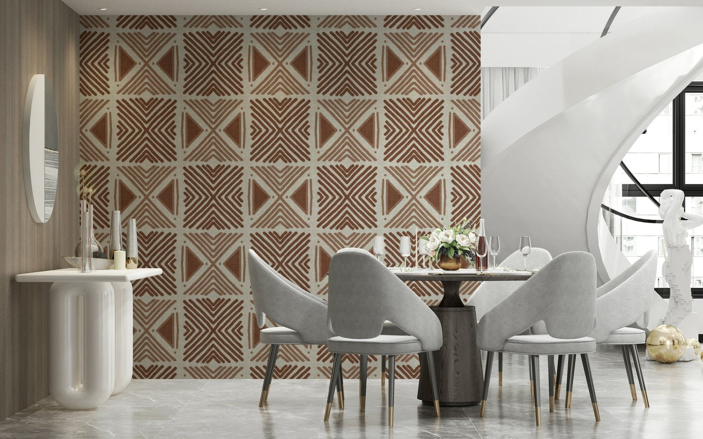Neutral, warm Tribal Cappuccino Motif Wallpaper for children's spaces., GD6478