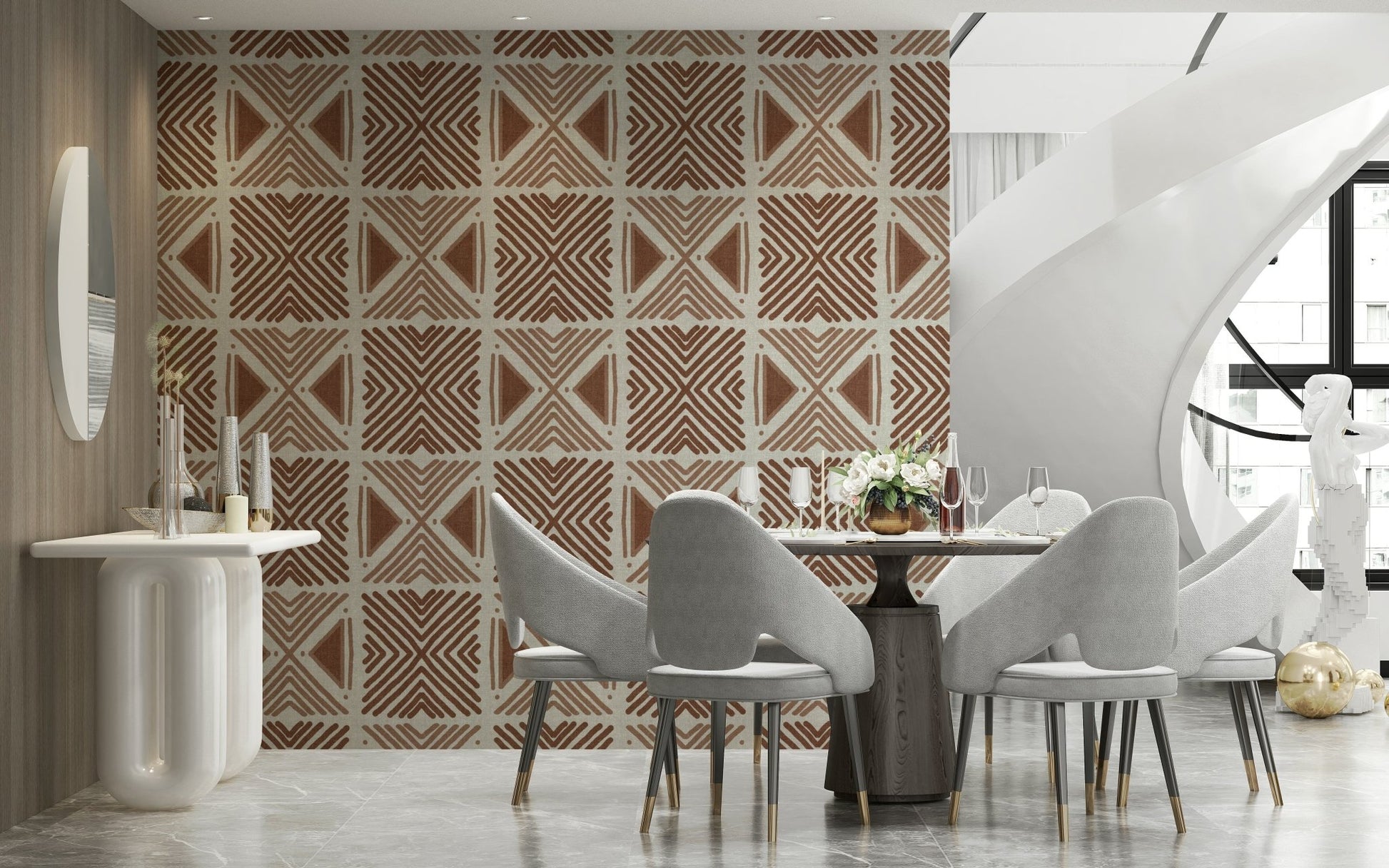 Neutral, warm Tribal Cappuccino Motif Wallpaper for children's spaces., GD6478