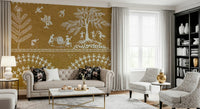 Abstract tribal dance wall mural in a bright hallway setting, GD7581