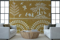 Geometric tribal dance wall mural in a minimalist study space, GD7581