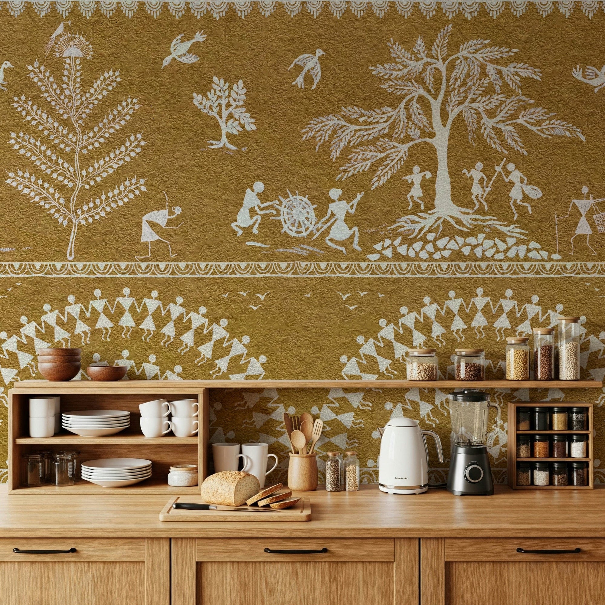 Earthy silhouette dance wallpaper for a contemporary lounge area, GD7581