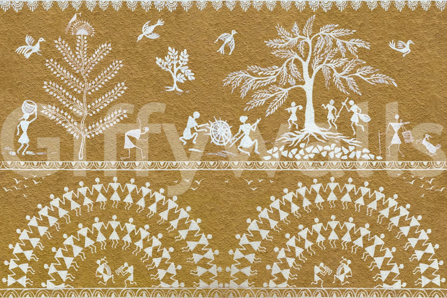 Tribal Dance Wall Mural showcasing indigenous art styles for an apartment lobby., GD7581