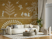 Geometric tribal art wallpaper enhancing a contemporary study room., GD7581