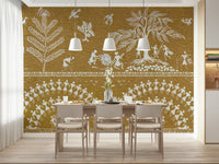 Tribal Dance Wall Mural behind a sofa set in a bright airy room., GD7581