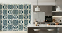 Pattern repeat of the Tribal Denim Motif Wallpaper design., GD6479