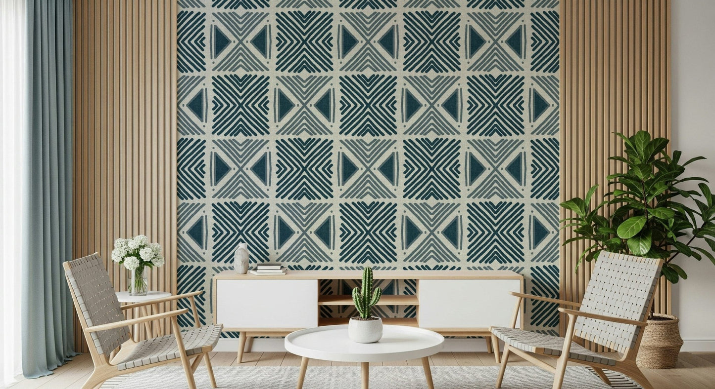 Abstract geometric triangle shapes on the Tribal Denim Motif Wallpaper., GD6479