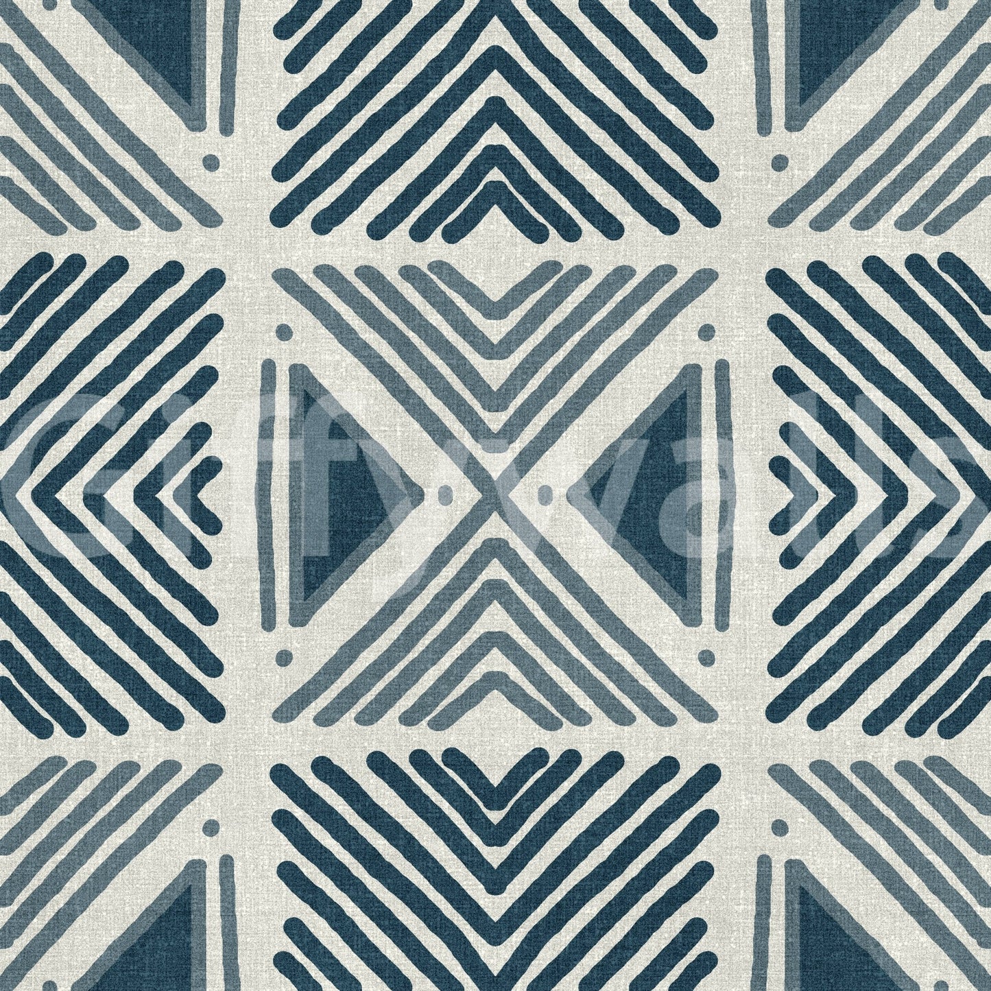 Tribal Denim Motif Wallpaper defining a contemporary dining setting., GD6479