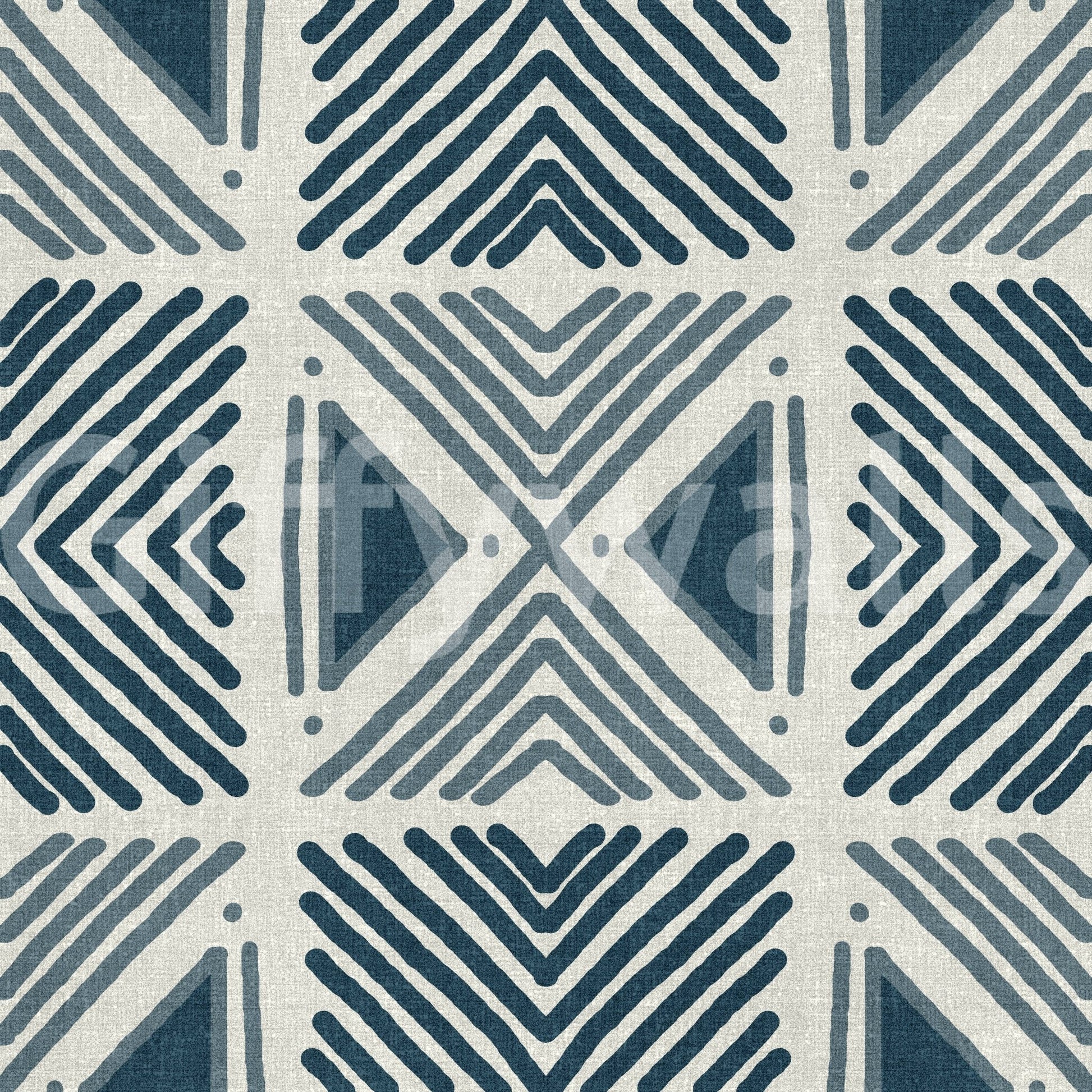 Tribal Denim Motif Wallpaper defining a contemporary dining setting., GD6479