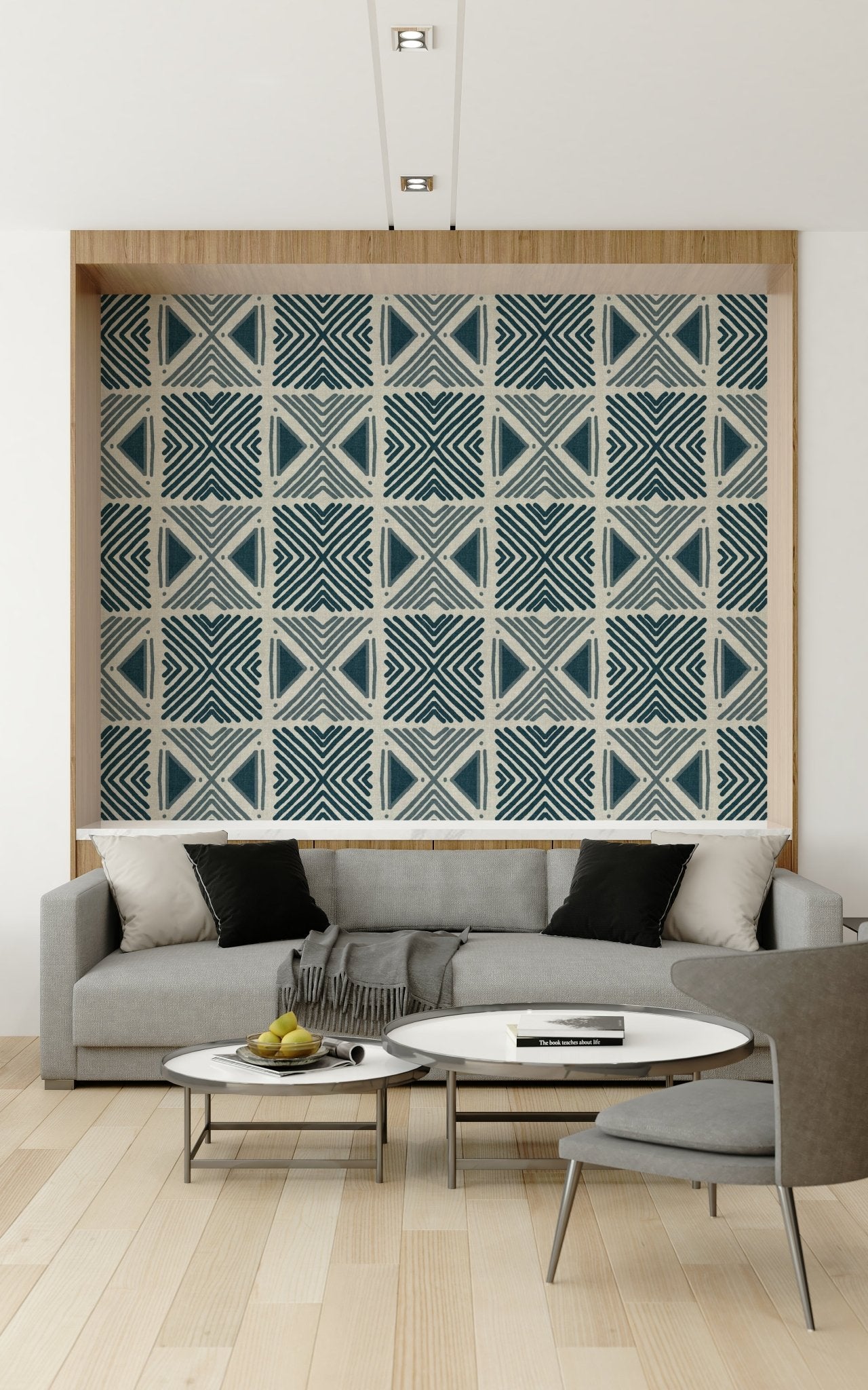 Inspiring office space using Tribal Denim Motif Wallpaper texture., GD6479