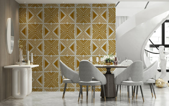 Tribal Foliage Motif Wallpaper in a stylish, bohemian living area., GD6480