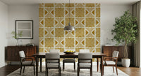 Abstract mustard yellow lines on Tribal Foliage Motif Wallpaper.