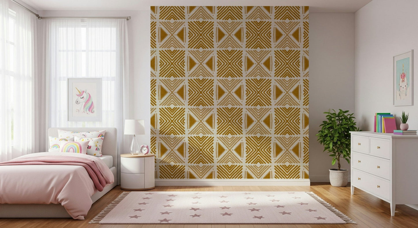 Textured office backdrop using the Tribal Foliage Motif Wallpaper.