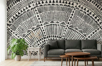 Geometric tribal half sun wall mural in an earthy tone wallpaper., GD7834