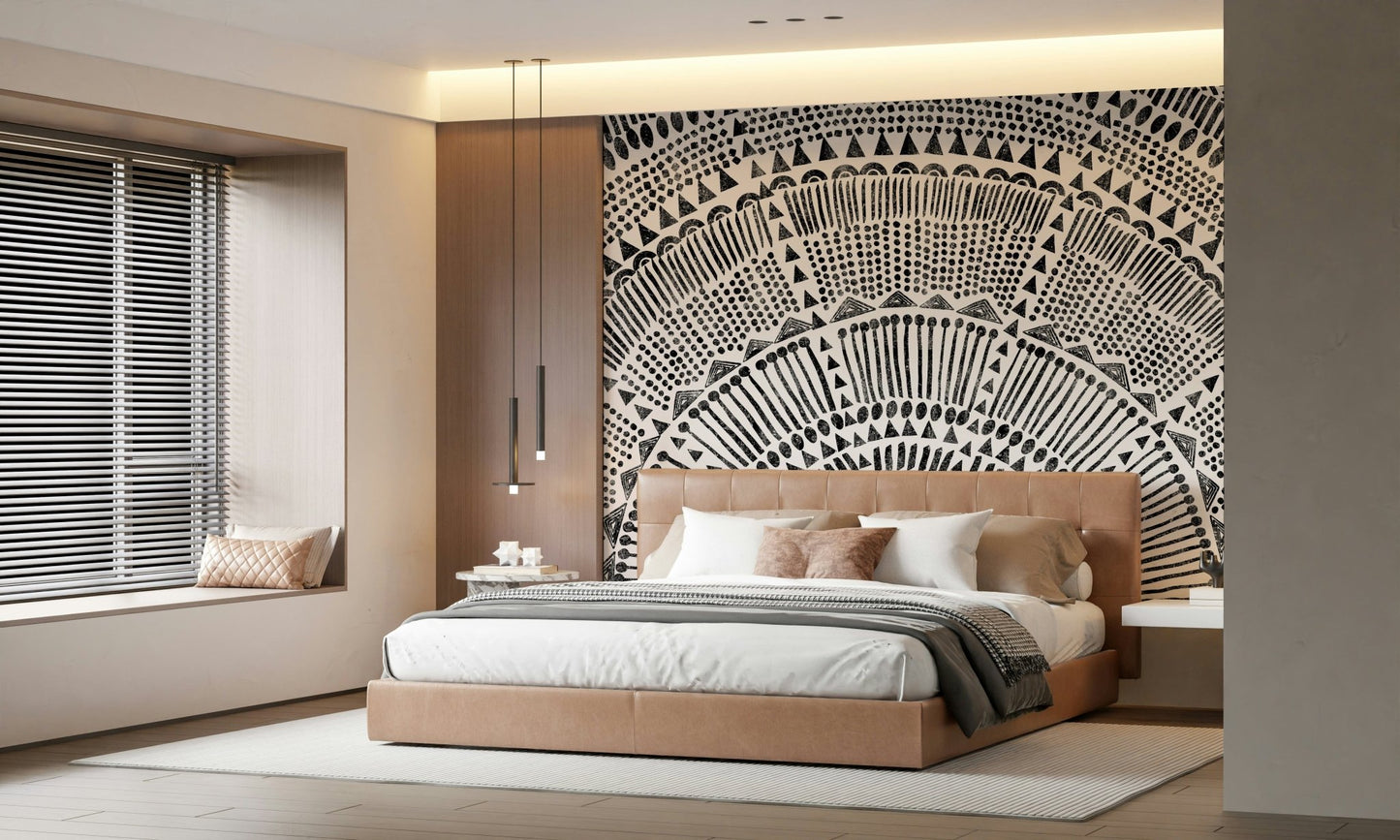 Ethno-inspired half sun wall mural for a guest room wallpaper., GD7834