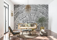 Tribal Half Sun Wall Mural in a minimalist living room wallpaper., GD7834
