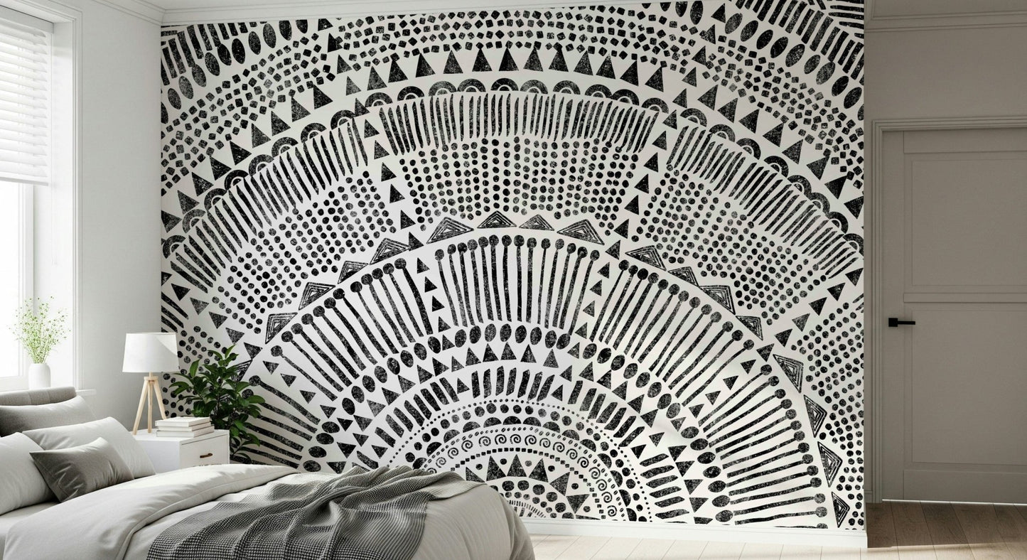 Bohemian style tribal sun wallpaper for a nursery wall mural., GD7834