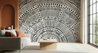 Tribal Half Sun Wall Mural on a rustic feature wall wallpaper., GD7834