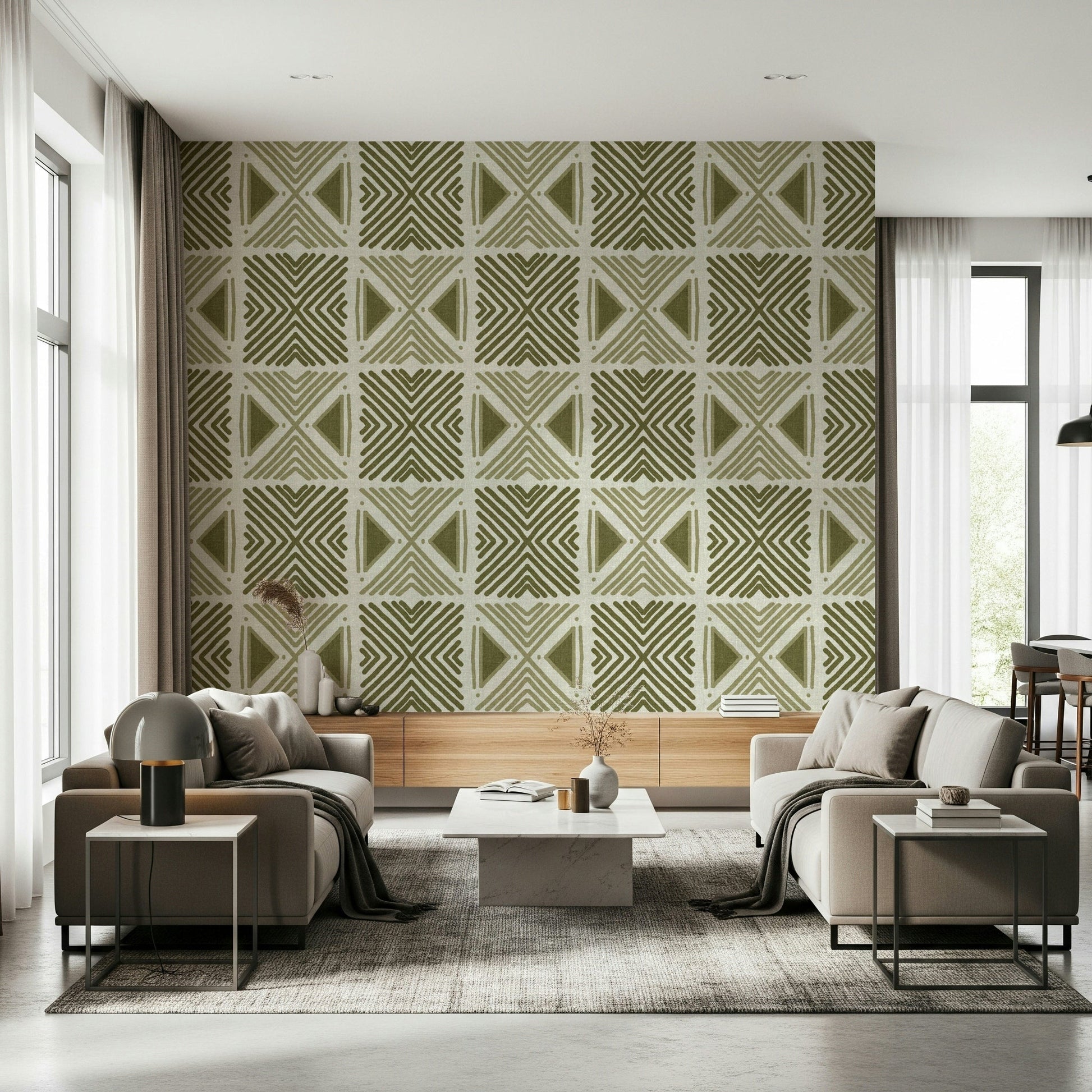 Tribal Herbs Motif Wallpaper unique repeating line shapes