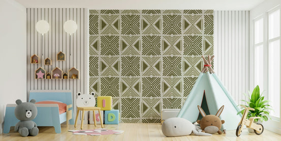 Herbal green mud cloth Tribal Herbs Motif Wallpaper, GD6481