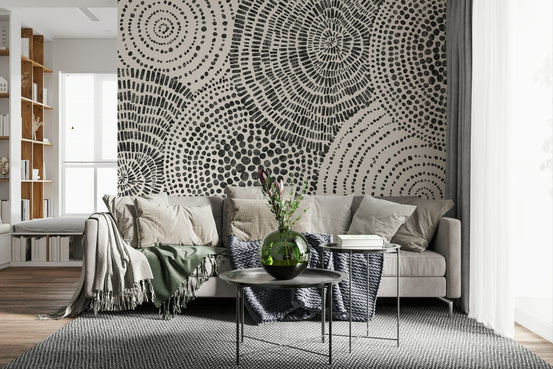 Tribal Rhythms wall mural in a modern living room with earthy tones., GD7783