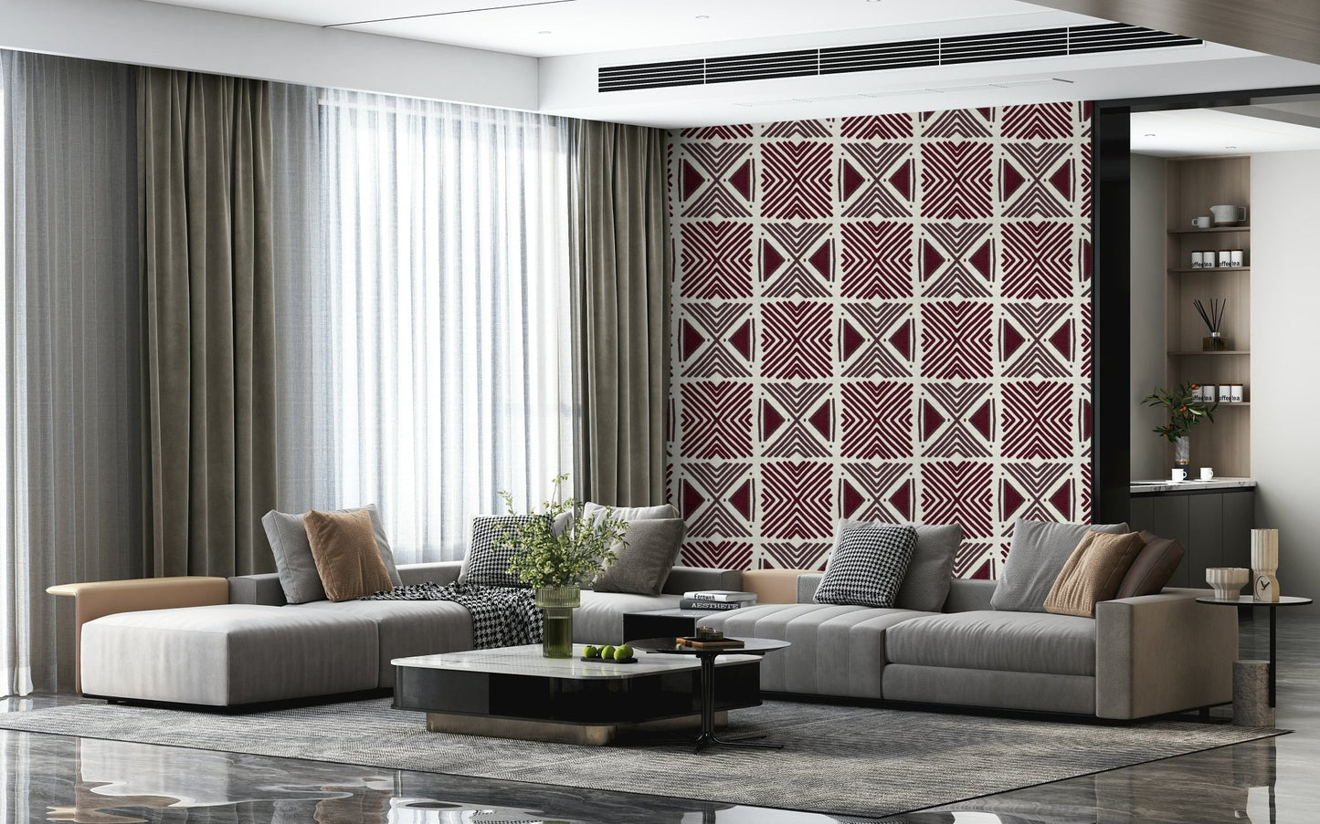Textured fabric look Tribal Wine Motif Wallpaper pattern