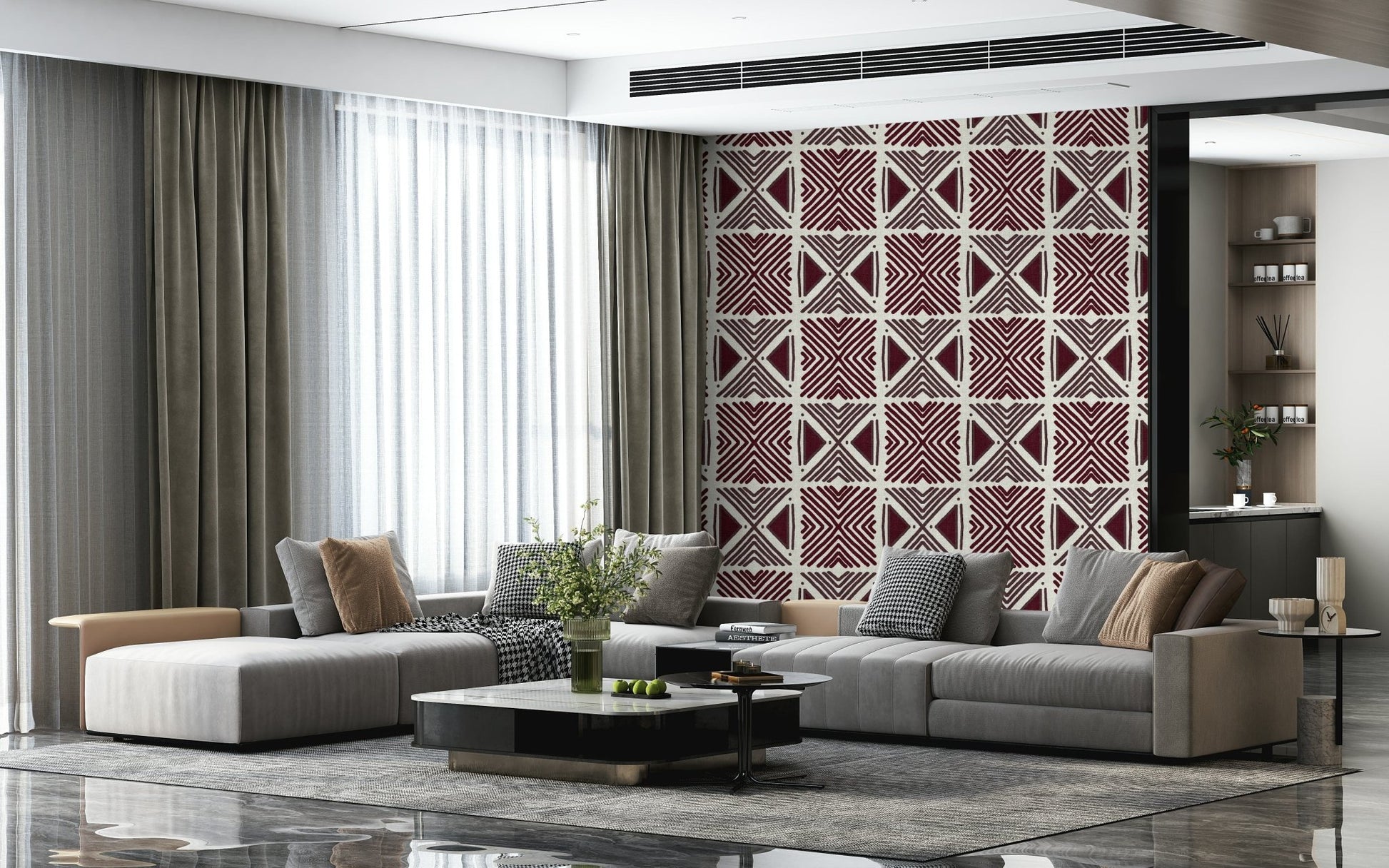 Textured fabric look Tribal Wine Motif Wallpaper pattern