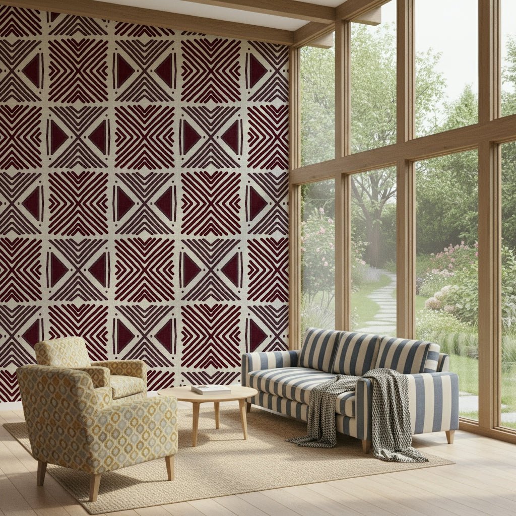 Bold V-shapes graphic Tribal Wine Motif Wallpaper print