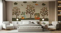 Nature wallpaper inspired by folk and tribal woodland art