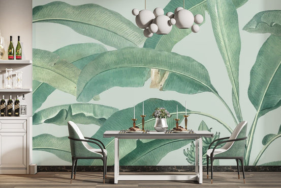 Vibrant tropical banana leaf wallpaper mural for exotic decor. tropical-03