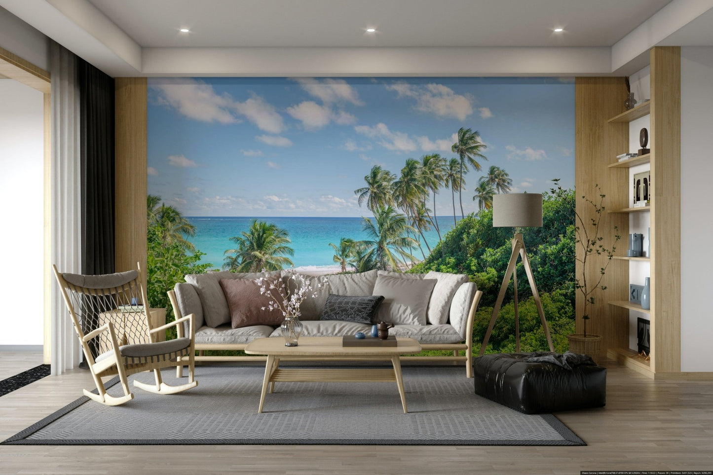 Clear water and beach scene wall design
