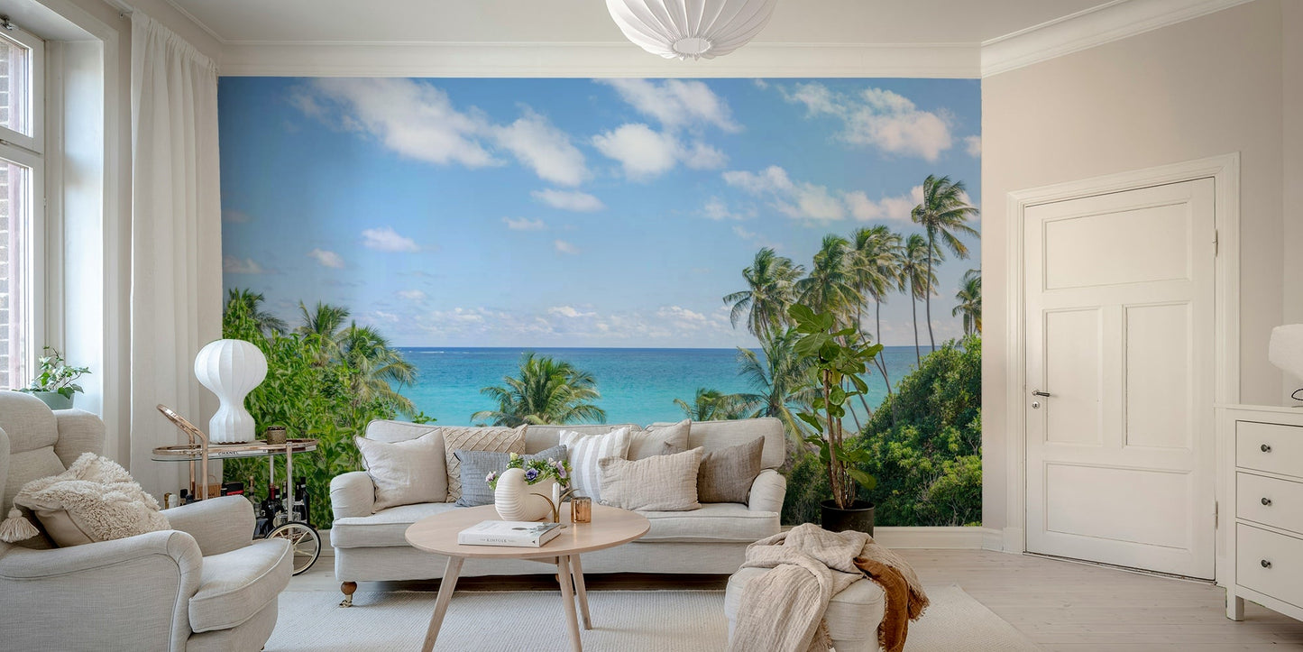 Serene beach mural with sunny weather