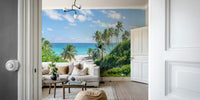 Tropical beach wall mural with palm trees

