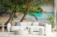 Soft daylight and Tropical Beach Escape Wall Mural make this room feel airy and open