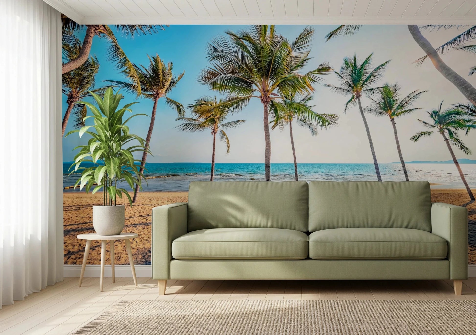 Sunny island wallpaper for walls in bathroom.