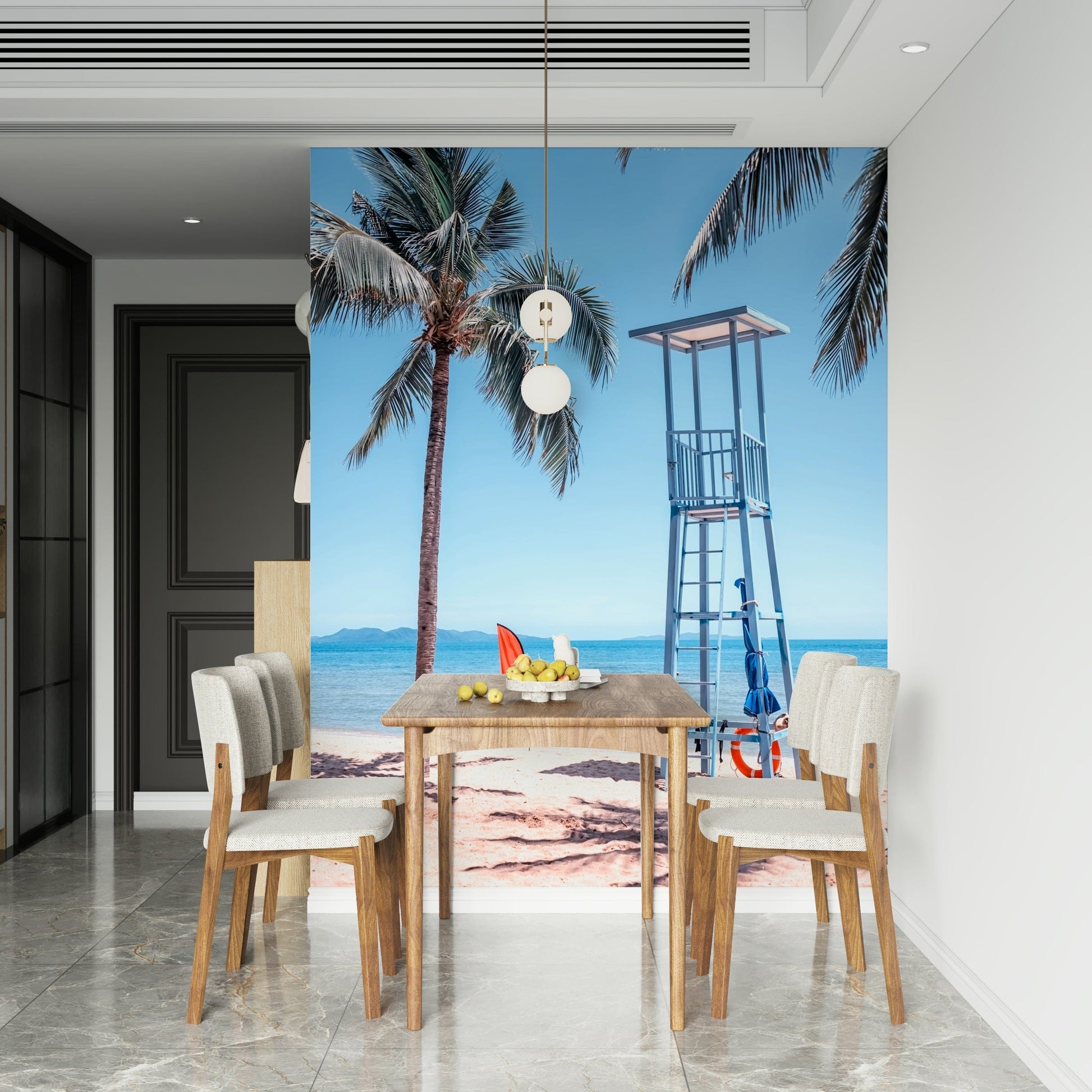 Lifeguard's View wallpaper showing a wooden tower on a sandy beach.